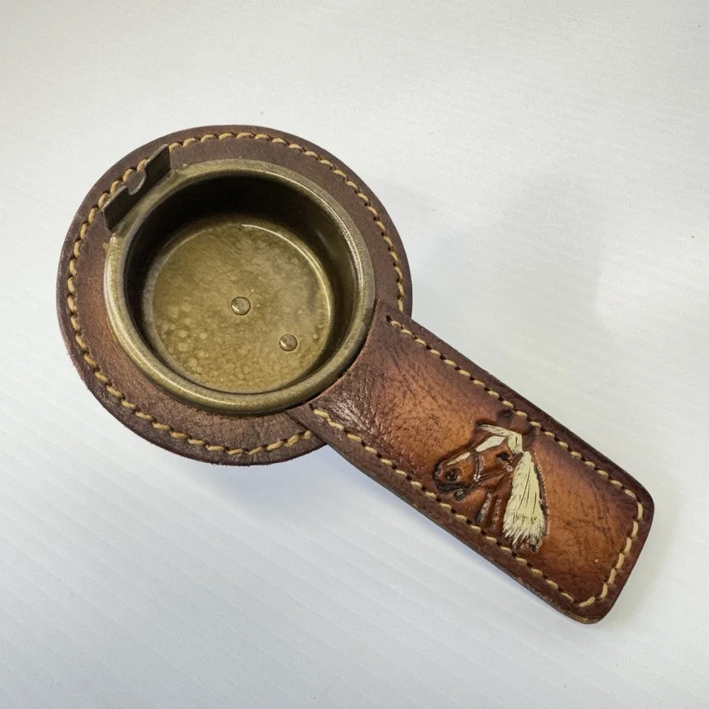 VTG Ex Cell Metal Products Portable Clip On Ashtray Leather Horse Equestrian